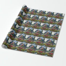 Red Farm Tractor with Patriotic Barn Presentpapper