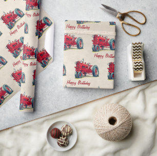 Red Farm Tractor Wrapping Papper Presentpapper