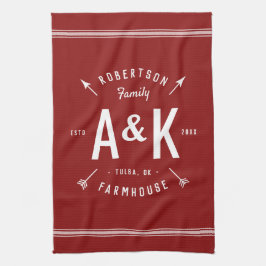 Red Farmhouse Arc Monogram | Redigerbar Färg Kökshandduk