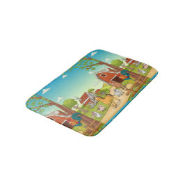 Red Farmhouse Barn and Farmyard Animals Badrumsmatta