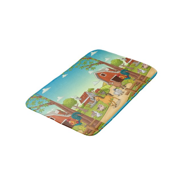 Red Farmhouse Barn and Farmyard Animals Badrumsmatta (Vinklad)