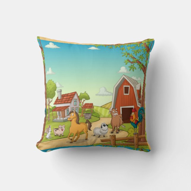 Red Farmhouse Barn and Farmyard Animals Kudde (Framsida)