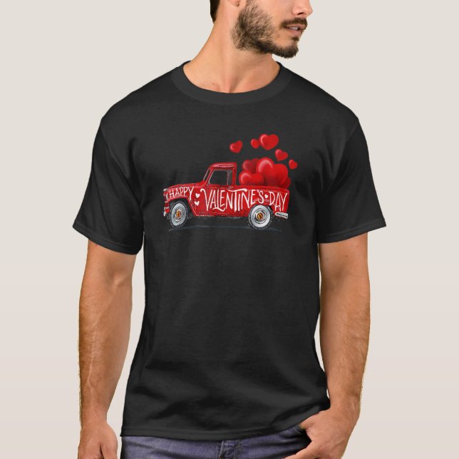 Red Farmhouse Lastbil Valentines day Women Girls T Shirt (Framsida)