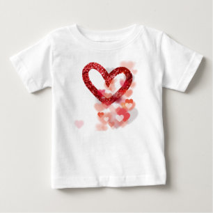 Red Faux Glitter Heart & Heart Clusters Tee Shirt