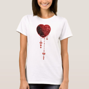 Red Faux Glitter Heart & Heart Droplets Tee Shirt