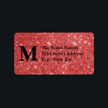 Red Faux Glitter Monogram-Adressetiketter Adressetikett<br><div class="desc">Red Glitter Monogram-Adressetiketter</div>