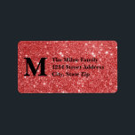 Red Faux Glitter Monogram-Adressetiketter Adressetikett<br><div class="desc">Red Glitter Monogram-Adressetiketter</div>