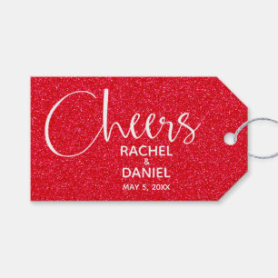 Red Faux Glitter Wedding Favor Presentetikett