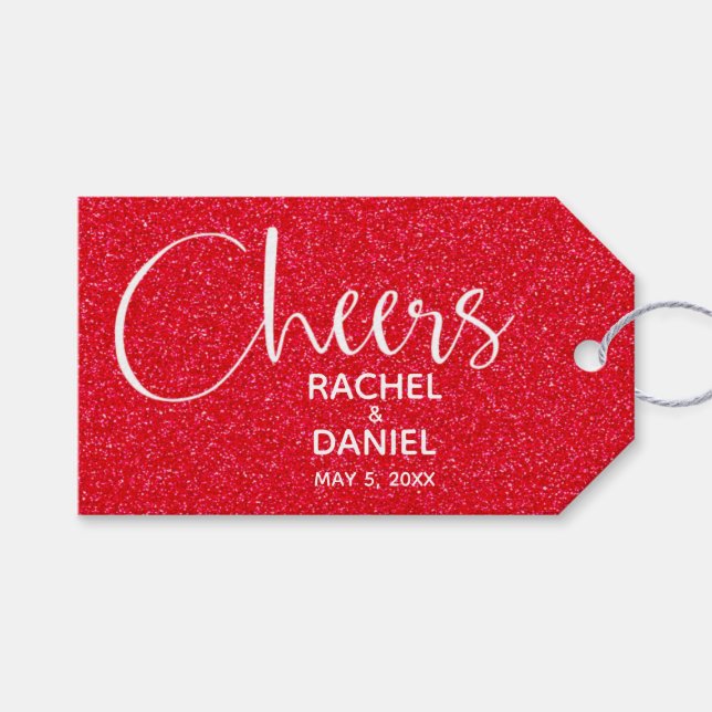 Red Faux Glitter Wedding Favor Presentetikett (Framsidan (Horisontell))