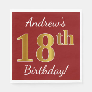 Red, Faux Guld 18th Birthday + Custom Name Pappersservett