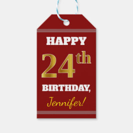 Red, Faux Guld 24:e födelsedagen + eget namn Presentetikett