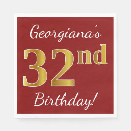 Red, Faux Guld 32:a födelsedagen + eget namn Pappersservett