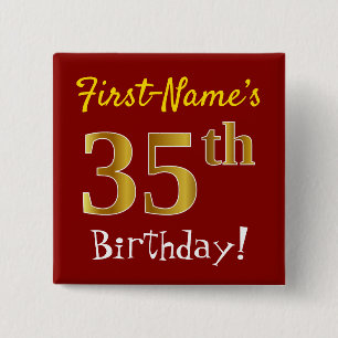 Red, Faux Guld 35e Birthday, med eget namn Knapp