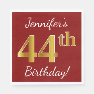 Red, Faux Guld 44th Birthday + Custom Name Pappersservett