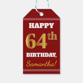Red, Faux Guld 64:e födelsedagen + eget namn Presentetikett