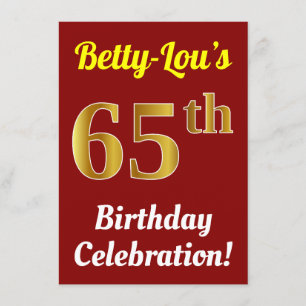 Red, Faux Guld 65e Birthday Celebration + Namn Inbjudningar