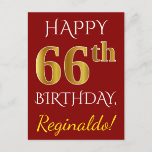 Red, Faux Guld 66:e födelsedagen + eget namn Vykort
