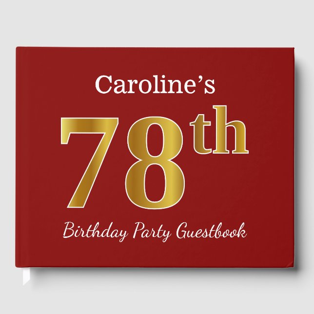 Red, Faux Guld 78:e Födelsedagsfesten + anpassat n Gästböcker (Framsida)
