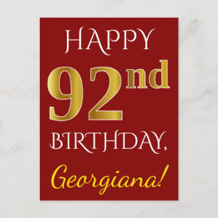 Red, Faux Guld 92:a födelsedagen + eget namn Vykort