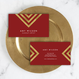 Red Faux Guld Geometric Design Makeup Artist Visitkort