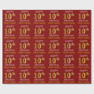Red, Faux Guld "LYCKLIG 10 BIRTHDAY" Presentpapper