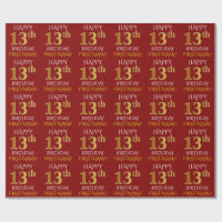 Red, Faux Guld "LYCKLIG 13 BIRTHDAY"