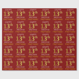Red, Faux Guld "LYCKLIG 13 BIRTHDAY" Presentpapper
