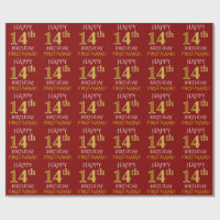 Red, Faux Guld "LYCKLIG 14:e BIRTHDAY"