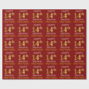 Red, Faux Guld "LYCKLIG 14:e BIRTHDAY" Presentpapper