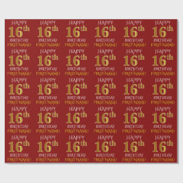 Red, Faux Guld "LYCKLIG 16:e BIRTHDAY" Presentpapper