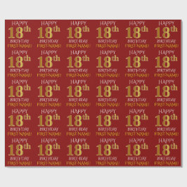 Red, Faux Guld "LYCKLIG 18 BIRTHDAY" Presentpapper