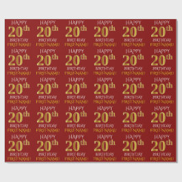 Red, Faux Guld "LYCKLIG 20 BIRTHDAY" Presentpapper