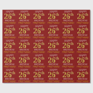 Red, Faux Guld "LYCKLIG 26:e BIRTHDAY" Presentpapper