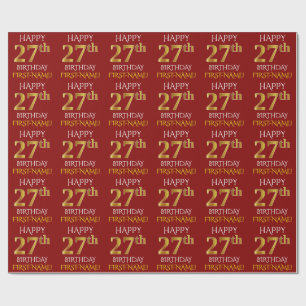 Red, Faux Guld "LYCKLIG 27 BIRTHDAY" Presentpapper