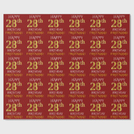 Red, Faux Guld "LYCKLIG 28:e BIRTHDAY" Presentpapper