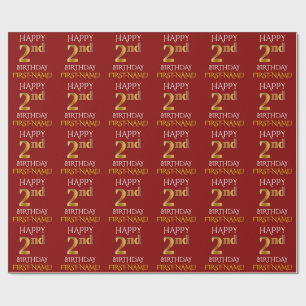 Red, Faux Guld (LYCKLIG 2:a BIRTHDAY) Presentpapper