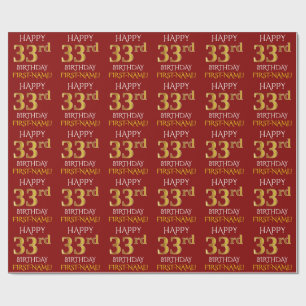 Red, Faux Guld "LYCKLIG 33:e BIRTHDAY" Presentpapper