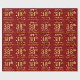 Red, Faux Guld "LYCKLIG 38:e BIRTHDAY" Presentpapper