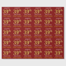 Red, Faux Guld "LYCKLIG 39:e BIRTHDAY" Presentpapper