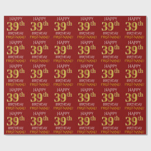 Red, Faux Guld "LYCKLIG 39:e BIRTHDAY" Presentpapper