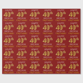 Red, Faux Guld "LYCKLIG 40 BIRTHDAY" Presentpapper