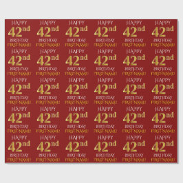 Red, Faux Guld "LYCKLIG 42:a BIRTHDAY" Presentpapper