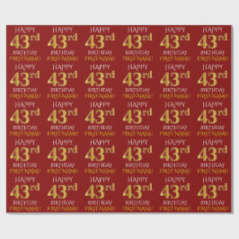 Red, Faux Guld "LYCKLIG 43:e BIRTHDAY" Presentpapper