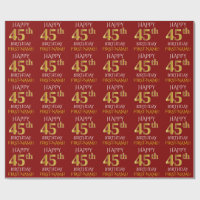 Red, Faux Guld "LYCKLIG 45 BIRTHDAY"