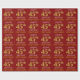Red, Faux Guld "LYCKLIG 45 BIRTHDAY" Presentpapper