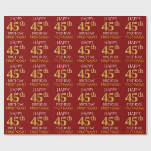 Red, Faux Guld "LYCKLIG 45 BIRTHDAY" Presentpapper