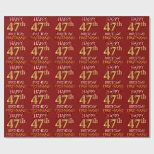 Red, Faux Guld "LYCKLIG 47:e BIRTHDAY" Presentpapper