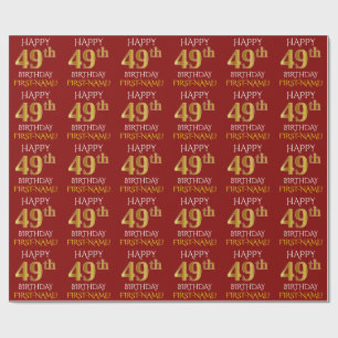 Red, Faux Guld "LYCKLIG 49:e BIRTHDAY" Presentpapper