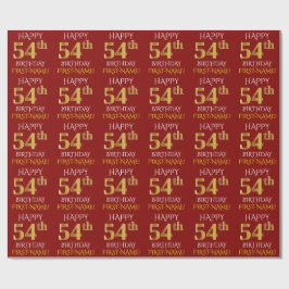 Red, Faux Guld "LYCKLIG 54:e BIRTHDAY" Presentpapper