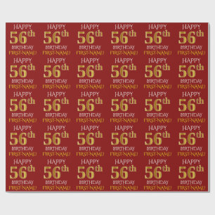 Red, Faux Guld "LYCKLIG 56:e BIRTHDAY" Presentpapper